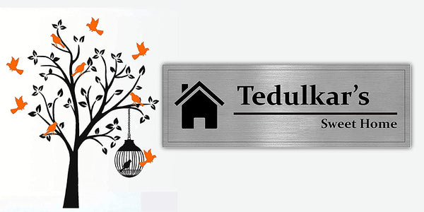 Personalized Printed Name Plate Family Glass Home Office, Outside Decor , House Door, Bungalow (Multicolour, 12 X 4 Inch)