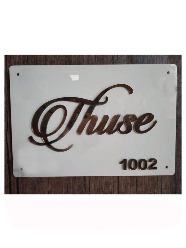 Woopme: Customised Modern Name Plate Acrylic Board For House Outdoor & Indoor Use (Gold, White)