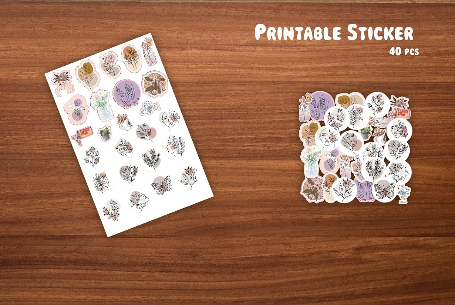 Printable Stickers Bundle, Floral Vinyl Sticker, Laptop Decal