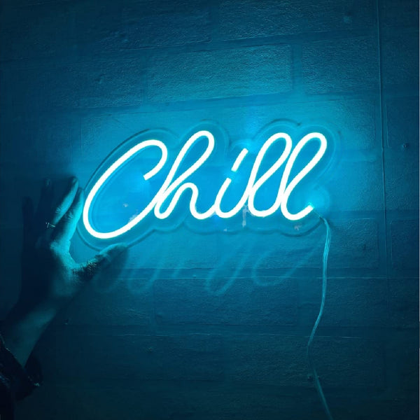 Neon Light Strip Wall Chill Sign for Bedroom Kidsroom Party Hall Office LED Art Indoor Home Decor Blue L X H 10 X 5.3 Inches
