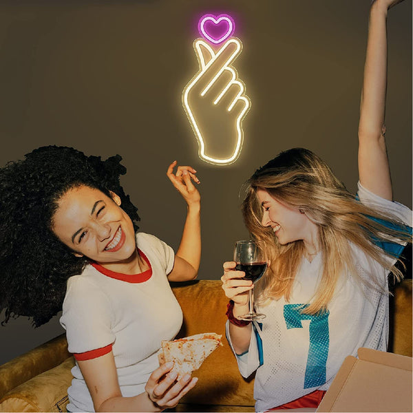 Love Hand Sign Neon Light Strip Wall Kids Girls Bedroom Office LED Art Indoor Home Decoration L X H 7.5 X 16.3 Inches