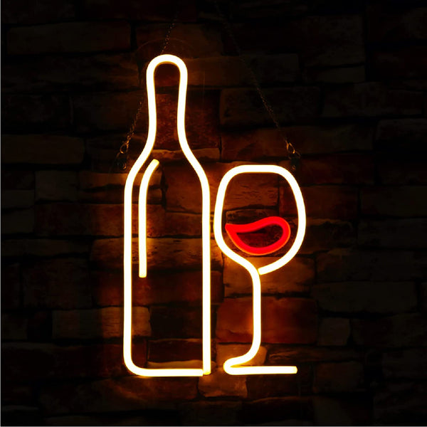 Bottle and Glass Sign Neon Light Strip for Bar Wall Office LED Art Indoor Home Decoration L X H 7.3 X 12 Inches