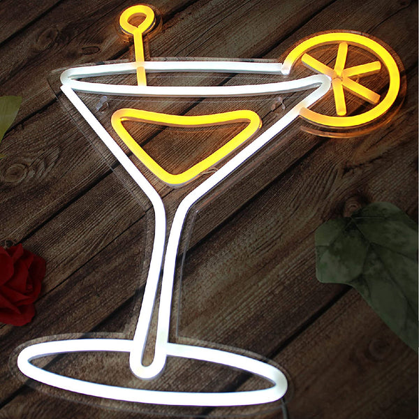 Cocktail Glass Neon Light Strip for Wall Bar Office Hotels Home Decoration LED Art Indoor L X H 10.5 X 13 Inches