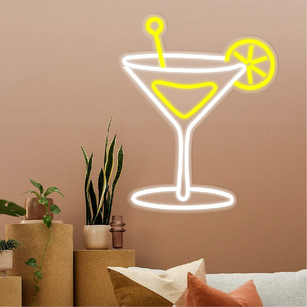 Cocktail Glass Neon Light Strip for Wall Bar Office Hotels Home Decoration LED Art Indoor L X H 10.5 X 13 Inches