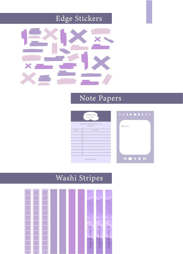 Woopme 269 PCs Purple Scrapbook Stickers for Journal Supplies kit Journal Planner DIY Craft Paper Decoration Stickers