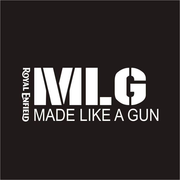 RE Stickers Royal Enfield MLG Made Like A Gun Vinyl Decals for Bullet/Bike White L x H (11.50 cm x 5.50 cm)