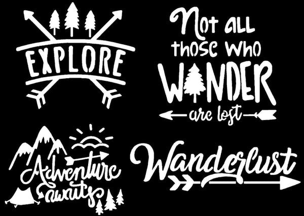 Explore Adventures Wanderlust Vinyl Bike Decal Combo Sticker for Royal Enfield Bullet for Sides Front Rear Battery Box Air Filter Box E4-35 (11.5 cm x 11.5 cm)