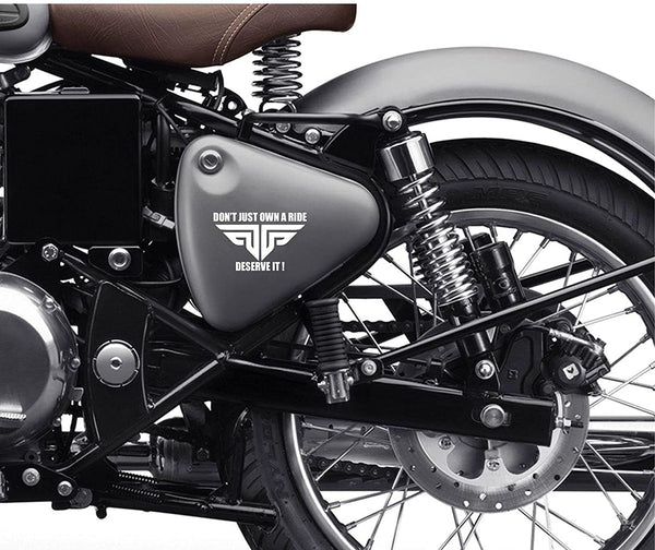 Woopme: Deserve It Quote Royal Enfield Sticker for Bullet Sides Battery Box Classic Standard Mudguard Decal (10 cm Wide) (White)