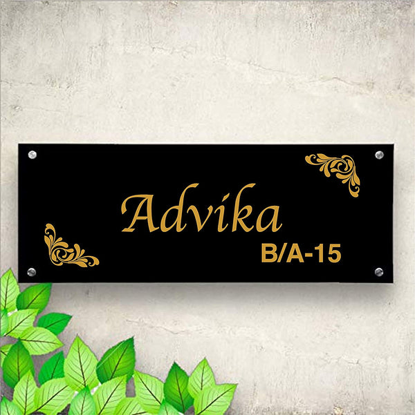 Corner Heart Flower Personalized Name Plates for Home Door Outdoor Customized Laminated Name Board House Apartment Glass Door Number (31 cm X 13 cm)