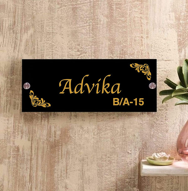 Corner Heart Flower Personalized Name Plates for Home Door Outdoor Customized Laminated Name Board House Apartment Glass Door Number (31 cm X 13 cm)