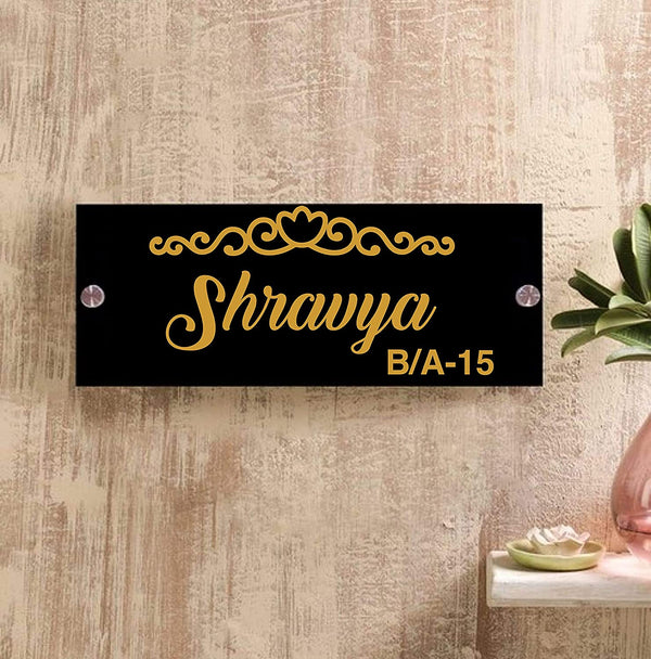 Heart Chain Flower Underline Personalized Name Plates for Home Door Outdoor Customized Laminated Name Board House Apartment Glass Door Number (31 cm X 13 cm)