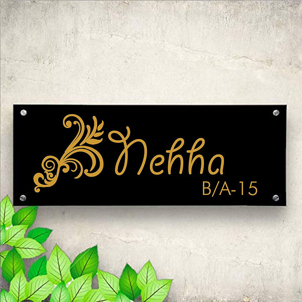 Spinach Flower Letters Personalized Name Plates for Home Door Outdoor Customized Laminated Name Board House Apartment Glass Door Number (31 cm X 13 cm)