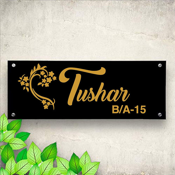 Letters Flower Tassel Personalized Name Plates for Home Door Outdoor Customized Laminated Name Board House Apartment Glass Door Number (31 cm X 13 cm)