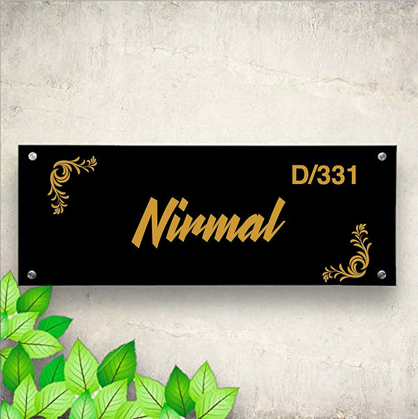 Nirmal Corner Flower Personalized Name Plates for Home Door Outdoor Customized Laminated Name Board House Apartment Glass Door Number (31 cm X 13 cm)