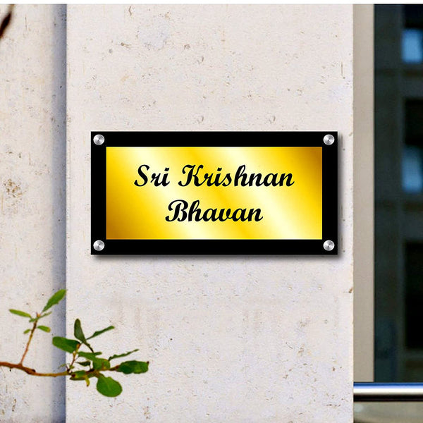 Customized Personalized Acrylic Name Board Plates For Home Outdoor Family Glass Home Office Outside Décor House Door Bungalow Mirror Gold & Black (40 X 24 ) CMS)