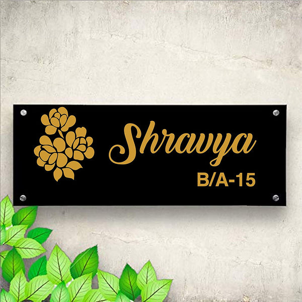 Flower Bouquet Personalized Name Plates for Home Door Outdoor Customized Laminated Name Board House Apartment Glass Door Number (31 cm X 13 cm)