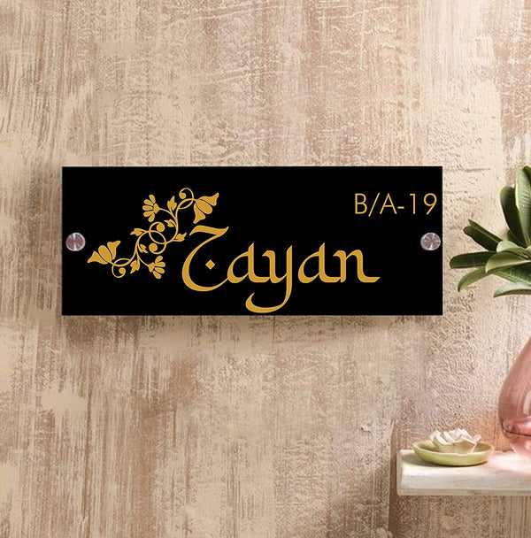 Crown Flower Letters Personalized Name Plates for Home Door Outdoor Customized Laminated Name Board House Apartment Glass Door Number (31 cm X 13 cm)
