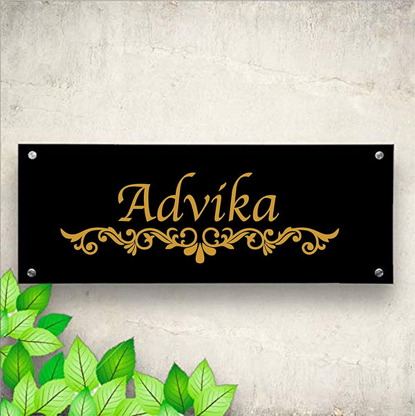 Kingdom Underline Flower Personalized Name Plates for Home Door Outdoor Customized Laminated Name Board House Apartment Glass Door Number (31 cm X 13 cm)