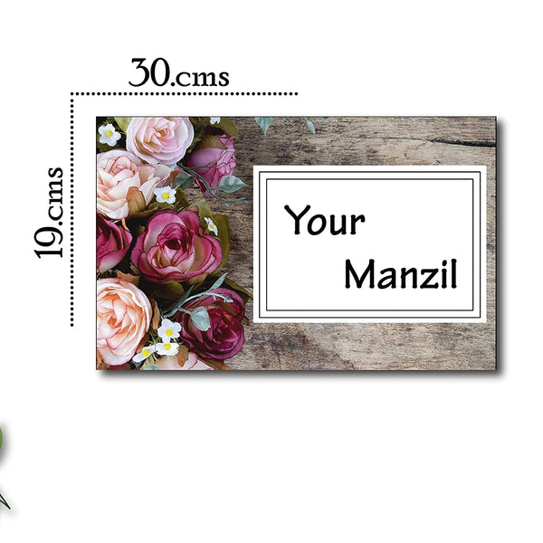 Theme Flowers Customized Personalized Printed Name Plate Door Multicolored For Home Outdoor Family Glass Home Outside Office House Decor Bungalow Door (19 X 30 CMS)