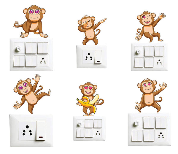 Woopme Monkey Cartoon Switch Board Stickers for Home Living Kids Bed Room Wall Decoration Multicolor Vinyl Stylish 3D Combo Pack Sticker Black Printed...