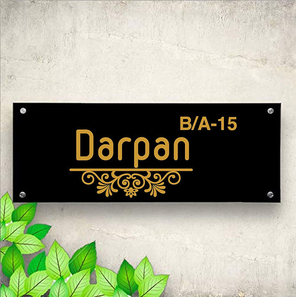 Darpan Flower Underline Personalized Name Plates for Home Door Outdoor Customized Laminated Name Board House Apartment Glass Door Number (31 cm X 13 cm)