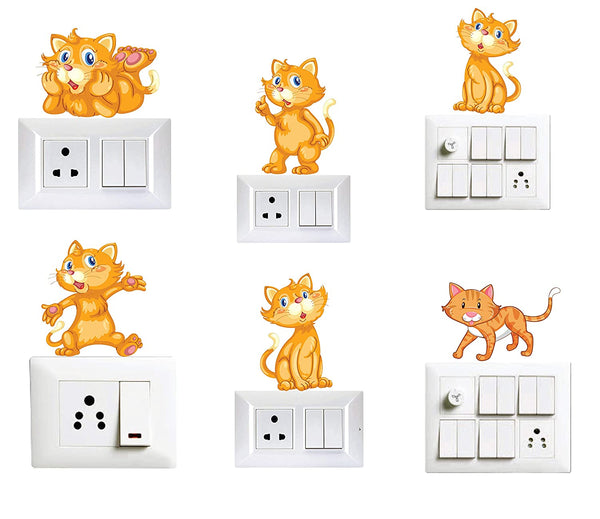 Funny Cat Cartoons Switch Board Printed Stickers for Home Living Kids Bed Room Wall Decoration Multicolor Vinyl Stylish 3D Combo Sticker (Standard...