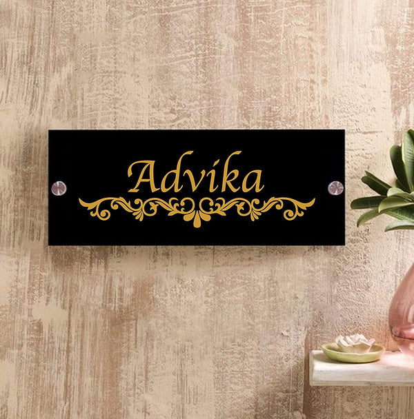 Kingdom Underline Flower Personalized Name Plates for Home Door Outdoor Customized Laminated Name Board House Apartment Glass Door Number (31 cm X 13 cm)