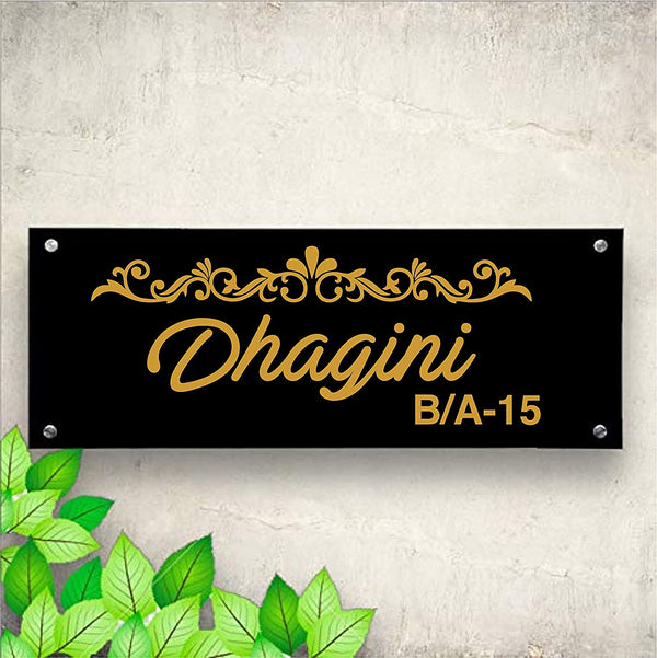Epic Flower Top Line Personalized Name Plates for Home Door Outdoor Customized Laminated Name Board House Apartment Glass Door Number (31 cm X 13 cm)