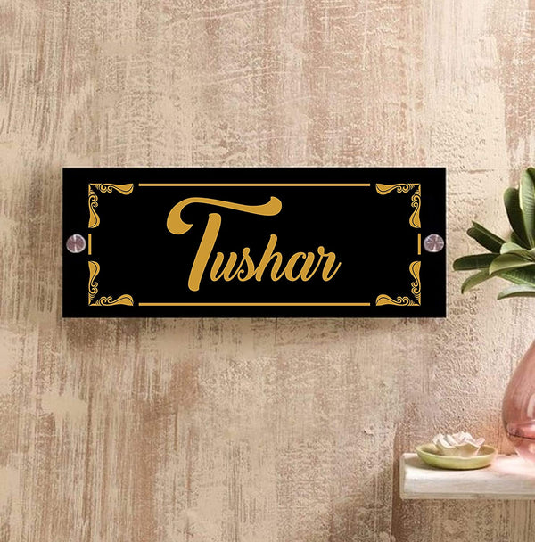 Standard Flower Boarder Tushar Personalized Name Plates for Home Door Outdoor Customized Laminated Name Board House Apartment Glass Door Number (31 cm X 13 cm)