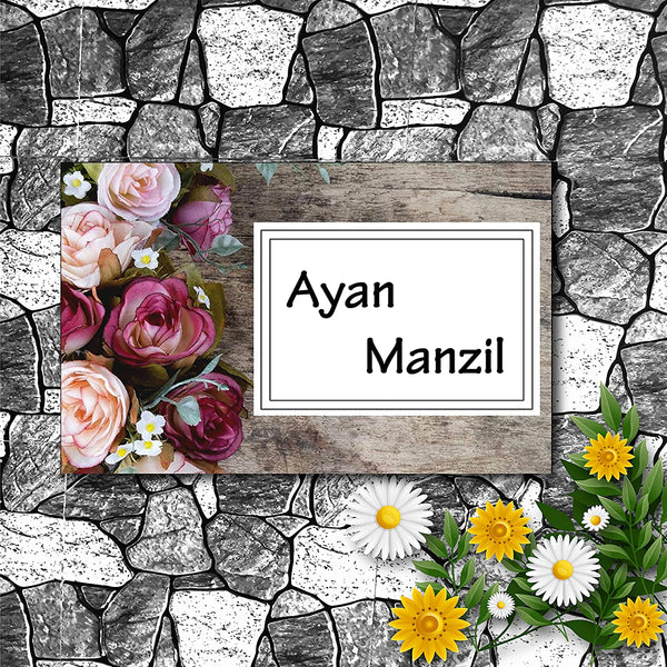 Theme Flowers Customized Personalized Printed Name Plate Door Multicolored For Home Outdoor Family Glass Home Outside Office House Decor Bungalow Door (19 X 30 CMS)