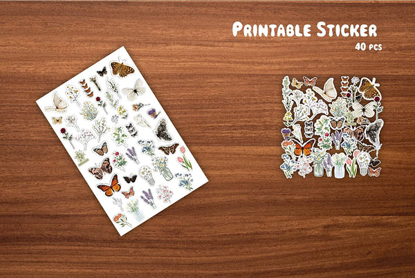 40Pcs Floral Flowers Printed Scrapbook Stickers for Notebooks ,Diary, Journal ,Laptop, Mobiles (A4 Size)