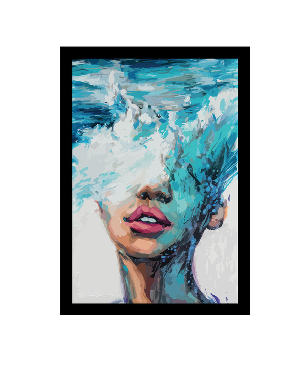 Woopme Aesthetic Girl Oil Painted  Synthetic Wood Wall Hanging Photo Frame for Home, Restuarant, Bedroom, Office