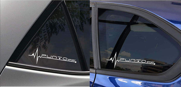 Car Stickers Compatible for Fiat Punto Sport Sides ECG Line Car Stickers Exterior Sides Hoods Bumper Bonnet (Pack of 2) (White)