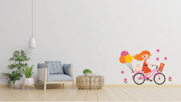 woopme: Girl on a Cycle Wall Stickers Printed Decal For Bedroom, Living Room, Wall Decoration