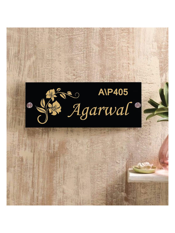 Woopme: Customised Modern Home Name Plate Acrylic Board For House Outdoor & Indoor Use (Gold, Black)