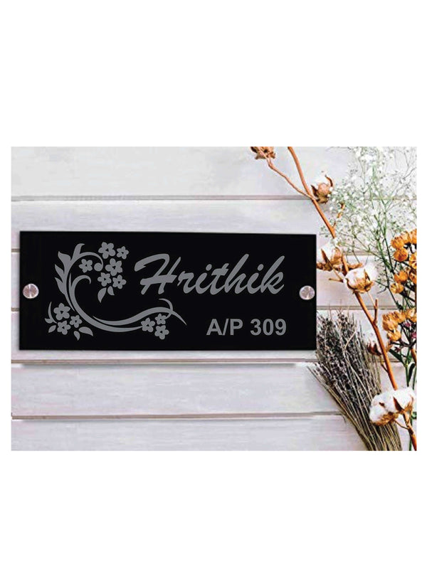 Woopme: Customised Modern Home Laminated Name Plate Acrylic Board For House Outdoor & Indoor Uses (Grey, Black)