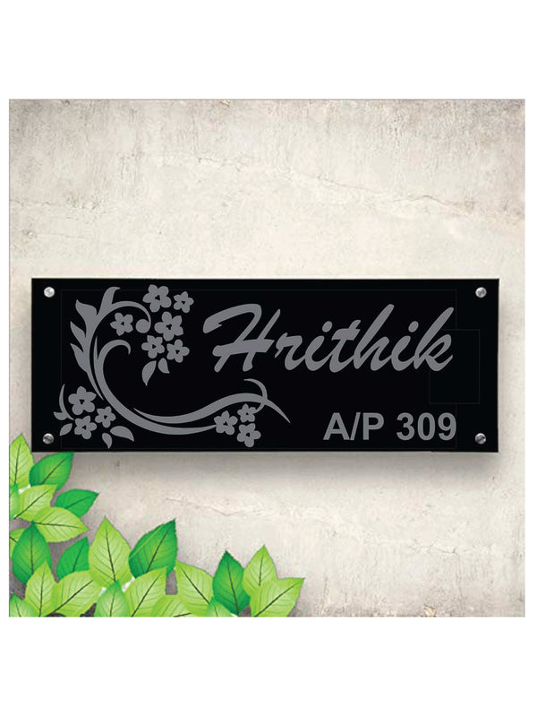 Woopme: Customised Modern Home Laminated Name Plate Acrylic Board For House Outdoor & Indoor Uses (Grey, Black)