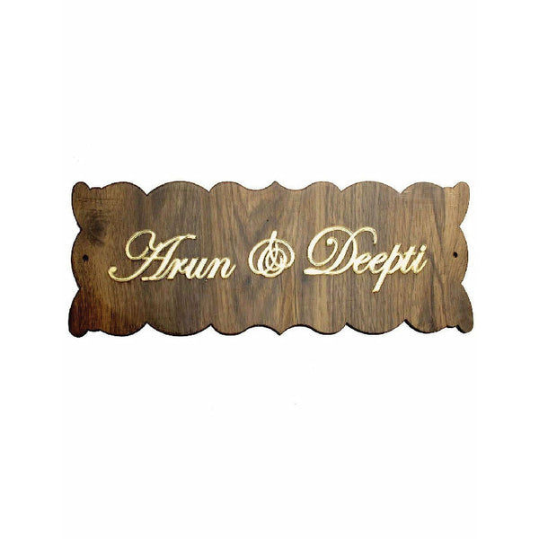 Woopme: Customised Modern Name Board For House Outdoor & Indoor Use (Wooden Brown, Gold)