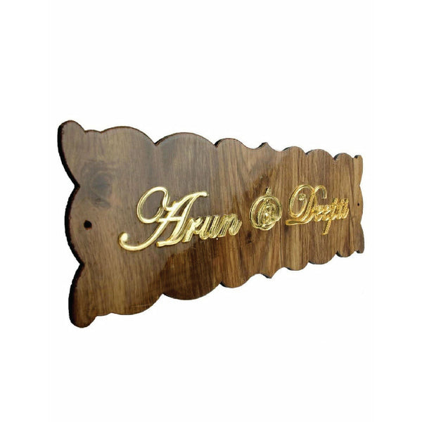 Woopme: Customised Modern Name Board For House Outdoor & Indoor Use (Wooden Brown, Gold)