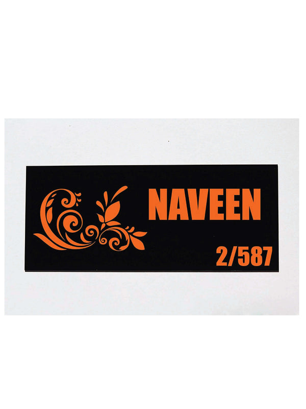 Woopme: Customised Modern Home Name Plate Acrylic Board For House Outdoor & Indoor Uses (Orange, Black)