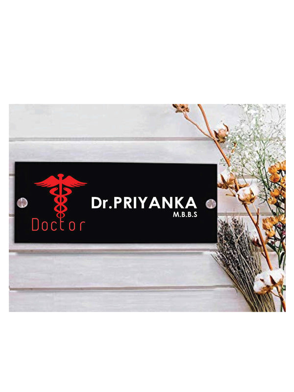 Woopme: Doctor Theme Customised Modern Home Name Plate Acrylic Board For House Outdoor & Indoor Uses (White, Black, Red)