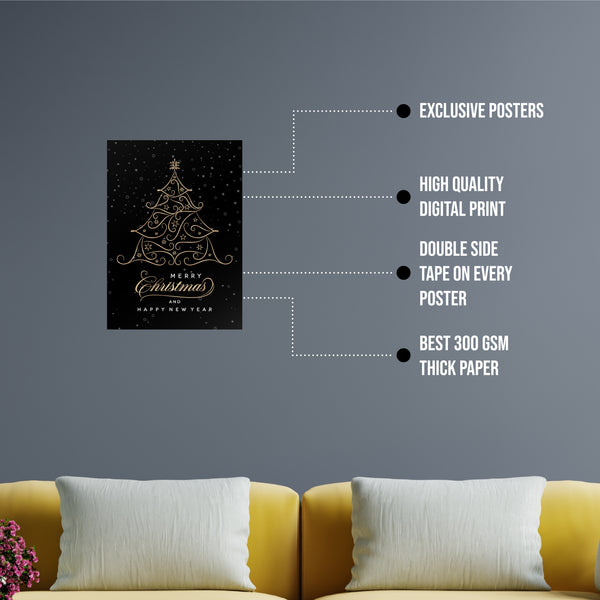 Merry Christmas And Happy New Year Theme Poster for Home Bedroom L x H 12 Inch x 18 Inch