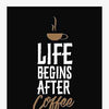 Synthetic Wood Wall Hanging Life Begins Coffee Quotes Photo Framed Poster for Kitchen Living Room Home Cafe Hotel Wall Frames