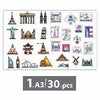 woopme 30 PCs Decorative Monuments Scrapbook Stickers for Notebooks ,Diary, Journal ,Laptop Multicolored Printed Label