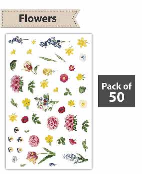 woopme 50 pcs Vintage Flowers Decorative Scrapbook Stickers for Notebooks,Diary, Journal,Laptop Multicolored Printed Label
